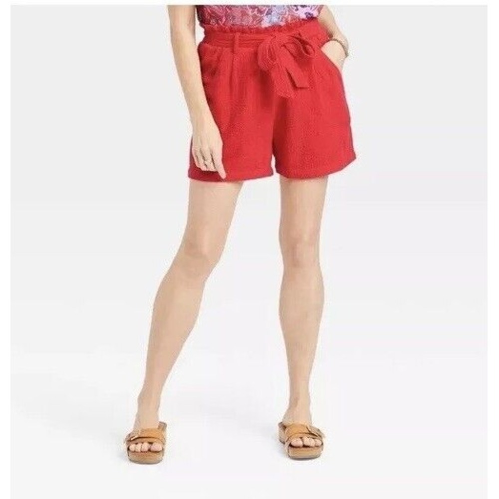 Knox Rose Shorts Red Eyelet Smocked Waist Belted Size‎ XXL NWT Cotton